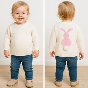 Stella McCartney Baby Girls Bunny Easter Sweater Cotton Pink, 18m